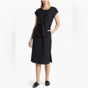 NWT Caslon Textured Knit Tie Waist Cotton Blend Midi Dress
